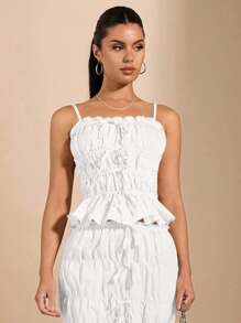 SHEIN BAE White Camisole With Ruffled Edges And Bow Decoration, Sexy And Sweet For Daily Wear