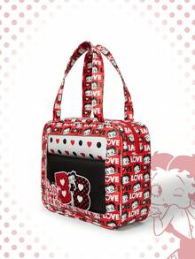 Betty Boop | ROMWE Cartoon Character & Letter Printed Cute Fashionable Large Capacity Makeup Bag, Portable - Red - View 6