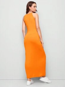 BizChic Áo dài có dây đeo màu đen trơn, trang phục đi làm - trái cam - Xem 2