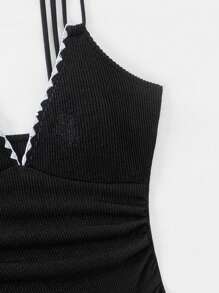 SHEIN Swim Contrast Binding Drawstring Side Swim Dress Summer - Black - View 4
