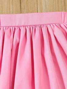 SHEIN Ropa elegante para fiesta de cumpleaños para niñas: top de lentejuelas rosa con hombro oblicuo y falda acampanada - Rosa - Ver 7