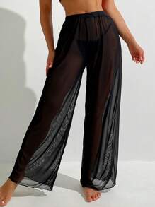 Swim Basics Pantaloni de acoperire din plasă transparentă solidă de vară