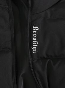 SHEIN Cottnline Men Letter Printed Regular Puffer Coat - Black - View 5