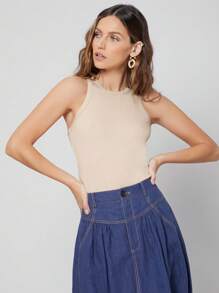 MOTF PREMIUM Top tank de canalé de viscosa - Beis - Ver 6