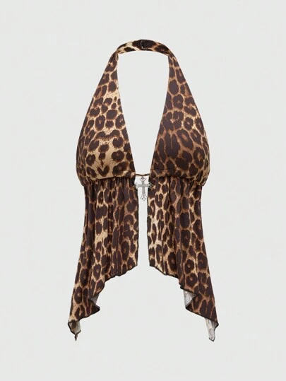 ROMWE Grunge Punk Y2K Sexy Diamond-Studded Cross Pendant Decor Women's Open Back Cami Top