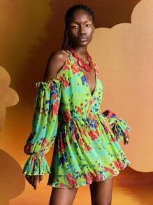 Alice McCall Designer Boho Bohemian Tie Dye Cold Shoulder Flounce Sleeve Romper, For Holiday, Vacation, Spring, Beach, Festival, Ibiza Fits - Multicolor - View 3