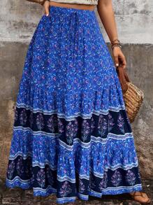 EMERY ROSE Conjunto de mujer con falda maxi de vuelo con estampado floral de talla grande