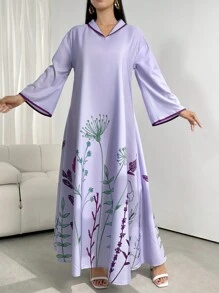 Al Najma Váy Ả Rập trễ vai in hoa - Màu xanh lam - Xem 3