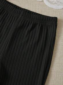 SHEIN Tween Girl 2 cái/bộ Áo dây có dây màu trơn thường ngày và quần có chuông - màu đen - Xem 4