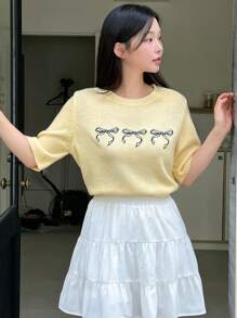 DAZY Top a maglia con motivo a fiocco, ideale per primavera e autunno, con volant - Giallo - Visualizzare 7