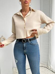 EURMUSE Cămașă ocazională de zi cu zi cu mânecă lungă de damă, primăvară/vară - Bej - Vizualizare 4