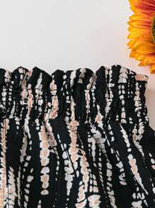 SHEIN LUNE Plus Allover Print Paperbag Waist Tie Front Shorts For Summer Vacation - Multicolor - View 3