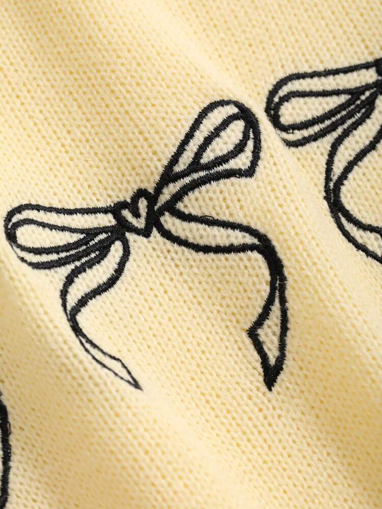 Bow Pattern Knit Top For Spring And Autumn,Ruffle