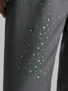 Ontre 女士高腰正式水钻装饰长裤，灰色商务休闲长裤，秋季工作服制服 - 深灰色 - 查看 3