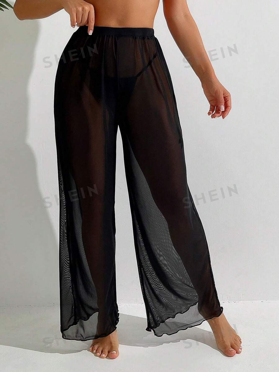 Swim Basics Pantaloni de acoperire din plasă transparentă solidă de vară