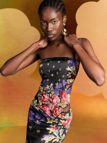 Alice McCall 设计师女士夏季花卉印花露背系带不对称下摆抹胸，节日，情人节 - 彩色 - 查看 5