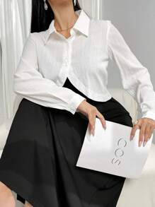 Mulvari Solid Button Front Shirt & Skirt For Dailywear - Black and White - View 2