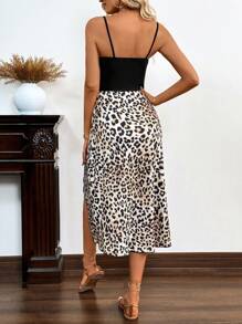 Calvaya Abito canotta estivo da donna con orlo avvolto, stampa leopardata, lungo fino al maxi