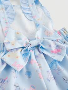 ROMWE Kawaii Vestido lindo de tirantes anchos con estampado de caricaturas y ribete de volantes en tallas grandes - Celeste - Ver 2