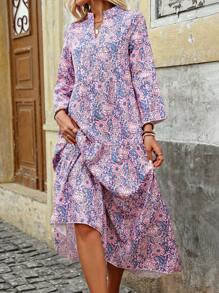 EMERY ROSE 女士长袖花卉印花 A 字裙 女式长款套装 - 粉色 - 查看 4