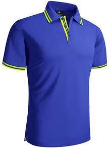 Camisa polo de tenis de manga corta para hombre, transpirable, camiseta deportiva de golf, camisa polo casual de tenis - Azul Marino - Ver 4