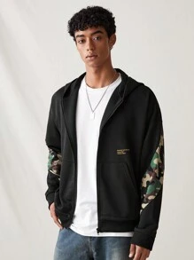 Manfinity VCAY Men's Fashion Casual Loose Hooded Sweatshirt, Through The Back Camouflage Patchwork Design, Fashion, Suitable For Daily And Back To School Wear And Young People., For Fall Winter