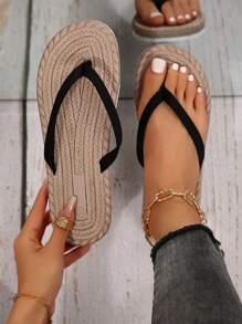 Sandales plates pour femmes en matériau textile d'été à la mode, semelle souple antidérapante, flip-flops de plage