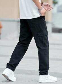 Manfinity Homme 男裝日常口袋側面貨物牛仔褲 - 黑色 - 查看 2