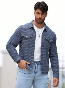 Manfinity Homme Chaqueta de mezclilla casual con bolsillo de solapa para hombre para uso diario