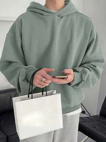 DAZY Men Solid Drop Shoulder Hoodie For Dailywear Fall,Winter - Mint Green - View 4