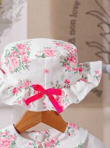 Conjunto de 3 piezas para niña bebé que incluye: chaqueta de manga larga con bordado de flores de encaje, vestido sin mangas con cuello Peter Pan, y gorro con lazo. Con cinturón, cierre con cremallera, estampado de hojas de plantas y volantes. Lindo, cómodo, elegante y casual. Nuevo lanzamiento para primavera, otoño e invierno.