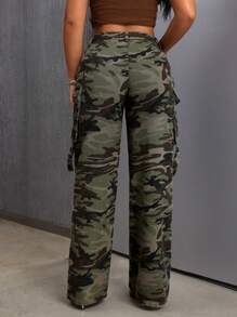 SHEIN SXY Camo Print Flap Pocket Cargo Jeans - Multicolor - View 2