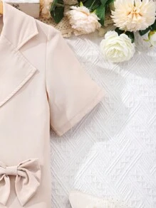 SHEIN Girls' Apricot Deep V-Neck Short Sleeve Jacket - Apricot - View 6