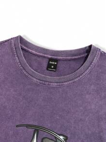 Manfinity EMRG Loose Fit Men's Slogan & Angel Printed Drop Shoulder T-Shirt - Purple - View 6