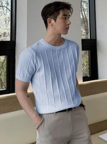 DAZY Men's Summer Solid Knitted Top - Blue - View 3