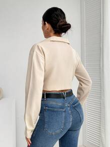 EURMUSE Cămașă ocazională de zi cu zi cu mânecă lungă de damă, primăvară/vară - Bej - Vizualizare 2