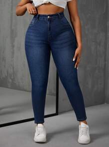 SHEIN SXY Jeans ajustados con lavado - Azul lavado oscuro - Ver 1