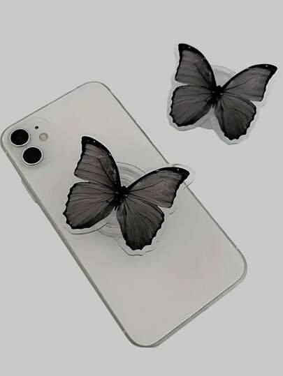 Goth Creative Butterfly Back Sticker Push-Pull Mobile Phone Holder, Retractable 360° Rotating Butterfly Slouchy Holder, Universal