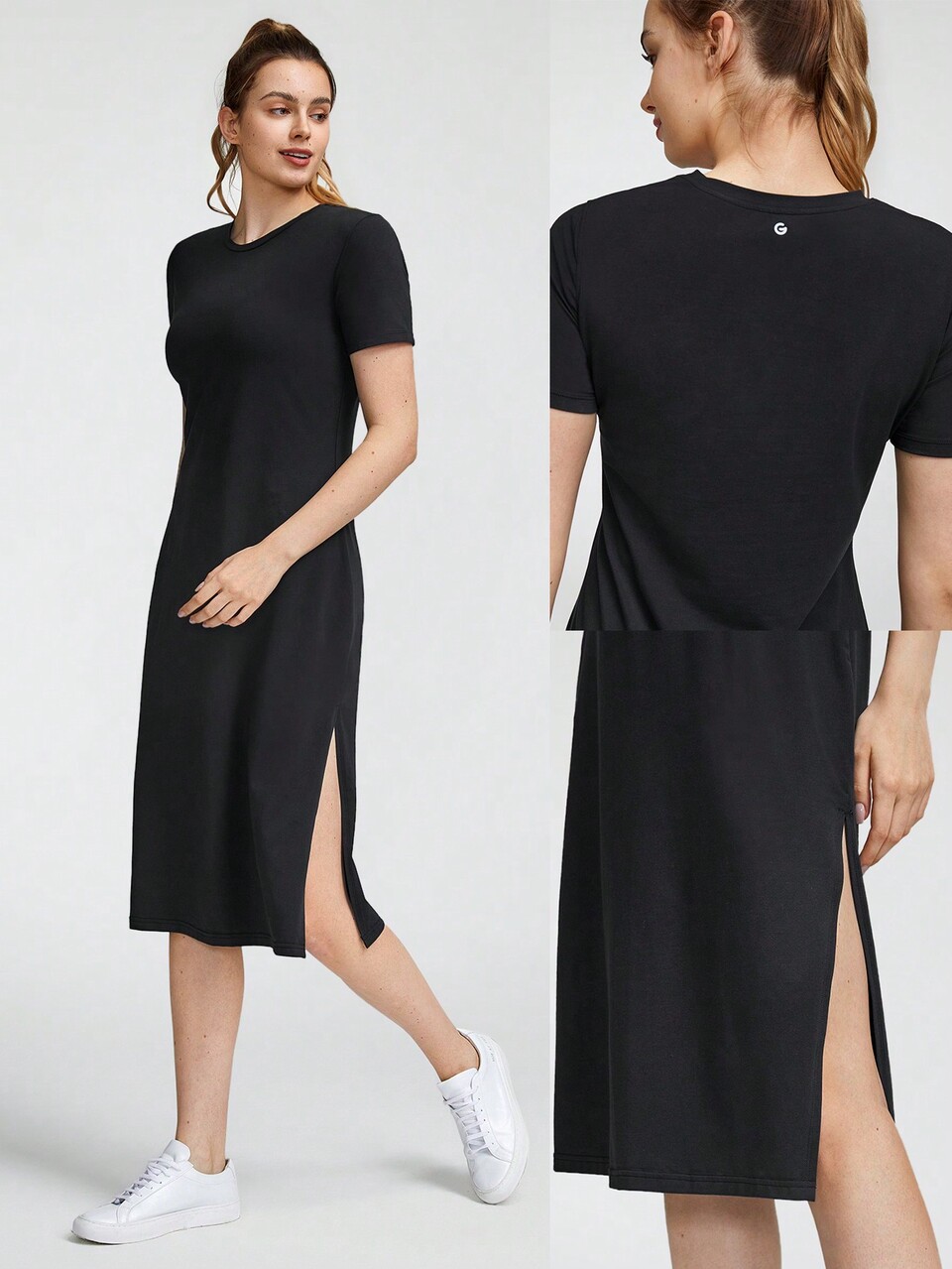 Abito midi in cotone Pima con spacco laterale, casual per l'uso quotidiano