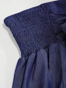 SHEIN Clasi Plus尺碼系帶前扭紋寬腰帶荷葉邊短褲 - 藍色 - 查看 3