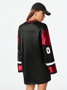Coolane Y2K Street Cool Áo bóng rổ nữ Số sự kiện In Colorblock Chắp vá Áo thun dài tay - màu đen - Xem 2