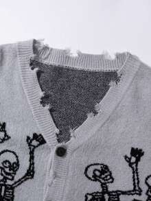 Áo khoác cardigan nam Andreilee dệt kim kiểu rách với vạt áo bất đối xứng, thời trang đường phố cho mùa Thu/Đông. - Xám - Xem 7