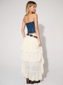 WESTFADE Premium Cotton Strapless Stretch Denim Top - Dark Wash - View 2