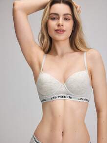 EasyFave Women's Letter Tape Underwire Bra 3pcs Sports Bra - Multicolor - View 8