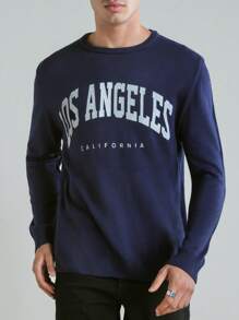 RueChic Men's Basic Casual Style Knitted Sweater With English Floral Pattern And Slim Fit - Navy Blue - View 1