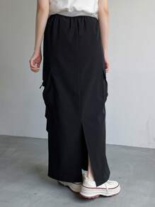 FRIFUL 实心翻盖口袋侧裙 - 黑色 - 查看 5