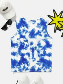 Mr Men Little Miss X SHEIN Tween Boy Blue Tie Dye Sleeveless Tank Top For Summer - Blue - View 2