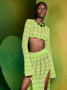 Alice McCall Suéter corto de diseñador con patrón de chevron, blusa de mujer para el otoño, vacaciones, invierno, salir