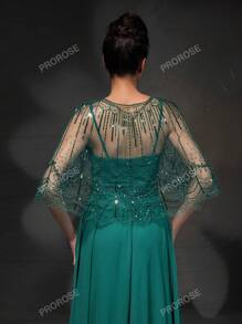 Nuovo arrivo Set Vestito da Festa con Vestito Senza Maniche a Mantella con Ricami in Pizzo Elegante