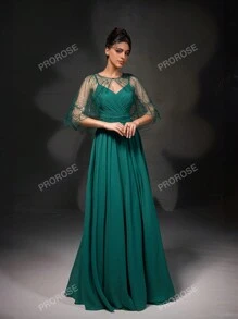 Nuovo arrivo Set Vestito da Festa con Vestito Senza Maniche a Mantella con Ricami in Pizzo Elegante